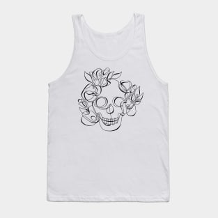 Minimalistic Continuous Line Skull with Poppies Tank Top